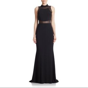 Betsy & Adam black mock neck mesh illusion gown